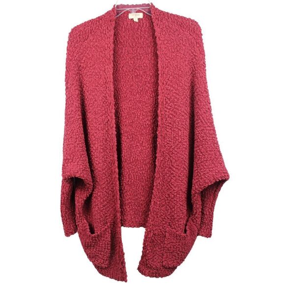 Umgee Women's Open Front Burgundy Batwing w/ Pockets Cardigan Sweater Size Large - Picture 2 of 7